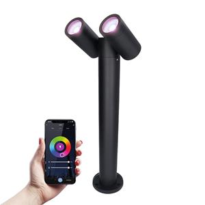 HOFTRONIC™ Aspen double Smart WiFi & Bluetooth LED sokkellamp 45cm - Kantelbaar - incl. 2x GU10 - RGBWW - IP65 - Google Home en Amazon Alexa - Zwart - Buitenlamp geschikt als padverlichting