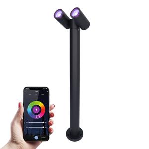 HOFTRONIC™ Aspen double Smart WiFi & Bluetooth LED sokkellamp 60cm - Kantelbaar - incl. 2x GU10 - RGBWW - IP65 - Google Home en Amazon Alexa - Zwart - Buitenlamp geschikt als padverlichting