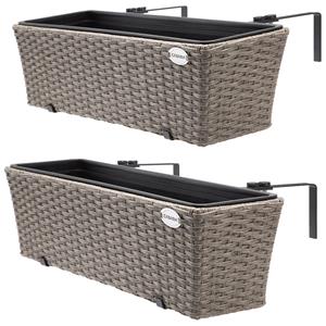 Casaria - Blumenkasten Balkonkasten Pflanzkasten 11 Liter Montagehalterung Polyrattan indoor outdoor Geländerkasten creme