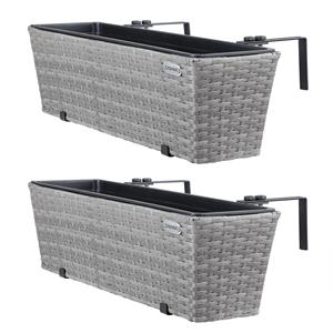 Casaria - Blumenkasten Balkonkasten Pflanzkasten 11 Liter Montagehalterung Polyrattan indoor outdoor Geländerkasten Grau