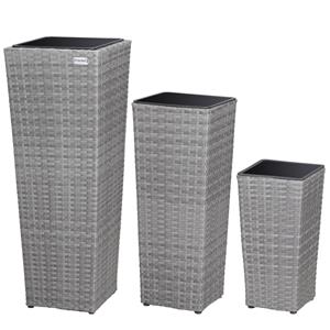 Casaria Polyrattan Bloembak Set van 3 Grijs