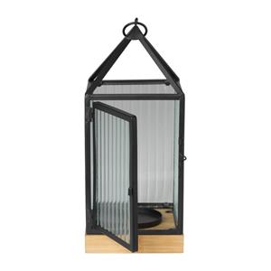 Xenos Lantaarn geribbeld - glas/ijzer - 30x13x13 cm