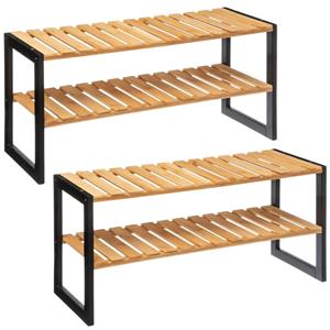 5five 2x Stuks schoenenrek/schoenenkast zwart/naturel 70 x 34,5 cm van bamboe/metaal -