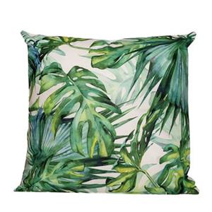 Anna's Collection buitenkussen monstera - wit|groen - 60 x 60 cm