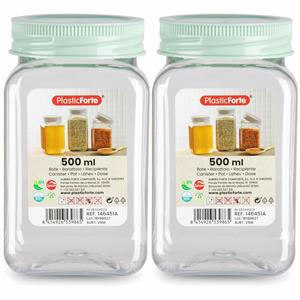 PlasticForte Voorraadpot/bewaarpot - 2x - 500 ml - kunststof - mint groen - B7 x H13 cm -