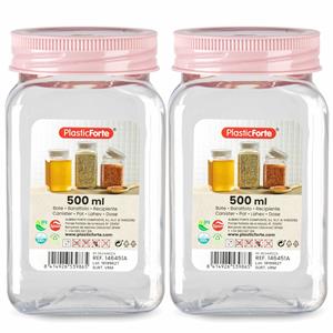 PlasticForte Voorraadpot/bewaarpot - 2x - 500 ml - kunststof - oud roze - B7 x H13 cm -