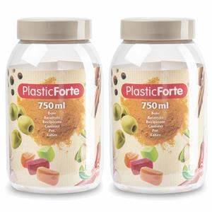 PlasticForte Voorraadpot/bewaarpot - 2x - 750 ml - kunststof - beige - B9 x H15 cm -