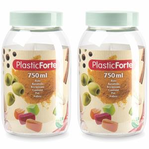 PlasticForte Voorraadpot/bewaarpot - 2x - 750 ml - kunststof - mint groen - B9 x H15 cm -