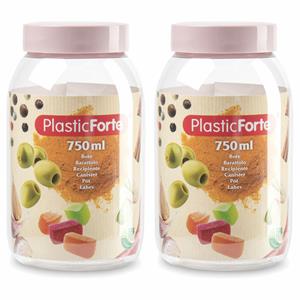 PlasticForte Voorraadpot/bewaarpot - 2x - 750 ml - kunststof - oud roze - B9 x H15 cm -