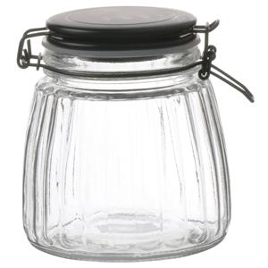 Urban Living Voorraadpot/bewaarpot - 1L - glas - met beugelsluiting - mat zwarte deksel -