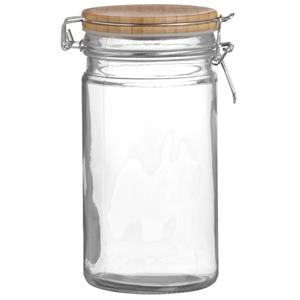 Urban Living Voorraadpot/bewaarpot - 1L - glas - met beugelsluiting - bamboe deksel -