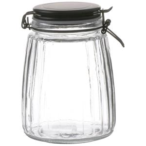 Urban Living Voorraadpot/bewaarpot - 1,5L - glas - met beugelsluiting - mat zwarte deksel -