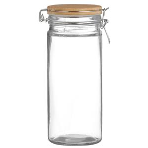 Urban Living Voorraadpot/bewaarpot - 1,3L - glas - met beugelsluiting - bamboe deksel -