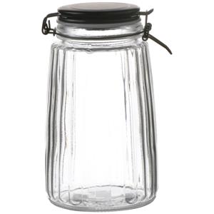 Urban Living Voorraadpot/bewaarpot - 1,8L - glas - met beugelsluiting - mat zwarte deksel -