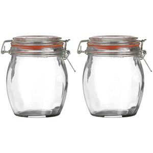 Urban Living Voorraadpot/bewaarpot - 2x - 750 ml - glas - met beugelsluiting - D11 x H14 cm -