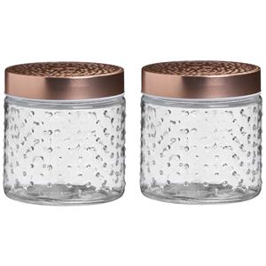 Urban Living Voorraadpot/bewaarpot Blair - 2x - 500 ml - glas - koperen deksel - D11 x H13 cm -