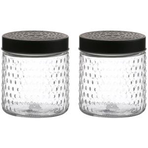 Urban Living Voorraadpot/bewaarpot Roma - 2x - 500 ml - glas - zwart - D12 x H12 cm -