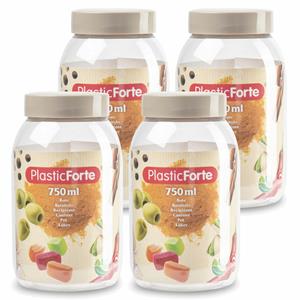 PlasticForte Voorraadpot/bewaarpot - 4x - 750 ml - kunststof - beige - B9 x H15 cm -