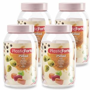 PlasticForte Voorraadpot/bewaarpot - 4x - 750 ml - kunststof - oud roze - B9 x H15 cm -