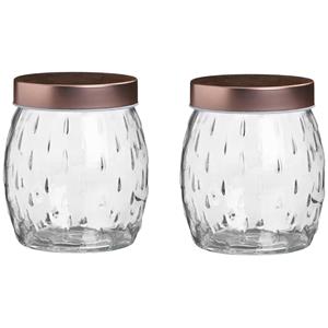 Urban Living Voorraadpot/bewaarpot Beau - 2x - 1L - glas - koperen deksel - D13 x H13 cm -