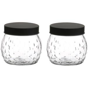 Urban Living Voorraadpot/bewaarpot Mora - 2x - 1L - glas - zwart - D13 x H13 cm -