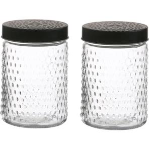 Urban Living Voorraadpot/bewaarpot Roma - 2x - 1L - glas - zwart - D12 x H17 cm -