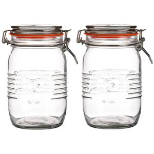 Urban Living Voorraadpot/bewaarpot - 2x - 1L - glas - met beugelsluiting - D14 x H17 cm -