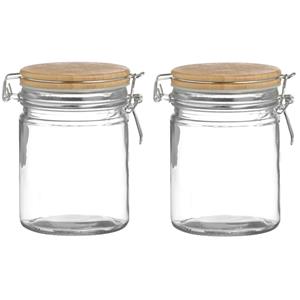 Urban Living Voorraadpot/bewaarpot - 2x - 700 ml - glas - met beugelsluiting - bamboe deksel -