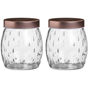 Urban Living Voorraadpot/bewaarpot Beau - 2x - 1.2L - glas - koperen deksel - D13 x H15 cm -