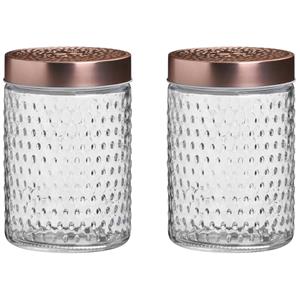 Urban Living Voorraadpot/bewaarpot Blair - 2x - 1L - glas - koperen deksel - D12 x H17 cm -