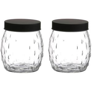 Urban Living Voorraadpot/bewaarpot Mora - 2x - 1.2L - glas - zwart - D13 x H15 cm -