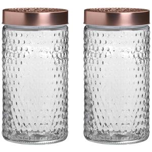 Urban Living Voorraadpot/bewaarpot Blair - 2x - 1.5L - glas - koperen deksel - D12 x H22 cm -