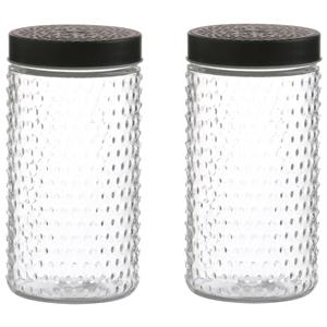 Urban Living Voorraadpot/bewaarpot Roma - 2x - 1.5L - glas - zwart - D12 x H22 cm -