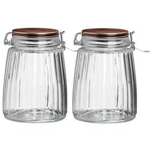 Urban Living Voorraadpot/bewaarpot - 2x - 1,5L - glas - met beugelsluiting - koperen deksel -