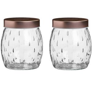 Urban Living Voorraadpot/bewaarpot Beau - 2x - 2L - glas - koperen deksel - D13 x H22 cm -