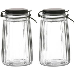 Urban Living Voorraadpot/bewaarpot - 2x - 1,8L - glas - met beugelsluiting - mat zwarte deksel -