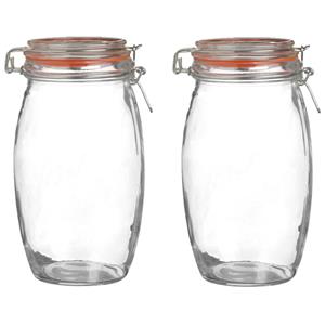 Urban Living Voorraadpot/bewaarpot - 2x - 1.3L - glas - met beugelsluiting - D13 x H22 cm -