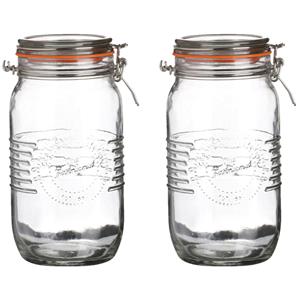 Urban Living Voorraadpot/bewaarpot - 2x - 1.5L - glas - met beugelsluiting - D14 x H22 cm -