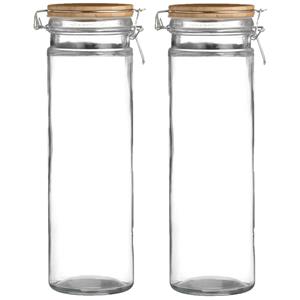 Urban Living Voorraadpot/bewaarpot - 2x - 1,9L - glas - met beugelsluiting - bamboe deksel -