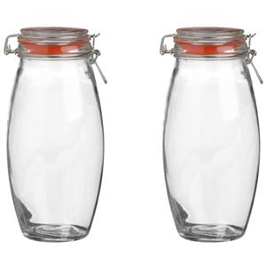 Urban Living Voorraadpot/bewaarpot - 2x - 1.9L - glas - met beugelsluiting - D12 x H25 cm -