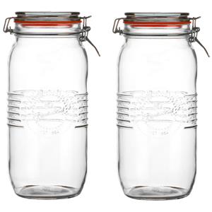 Urban Living Voorraadpot/bewaarpot - 2x - 2L - glas - met beugelsluiting - D14 x H27 cm -