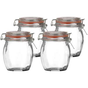 Urban Living Voorraadpot/bewaarpot - 4x - 750 ml - glas - met beugelsluiting - D11 x H14 cm -