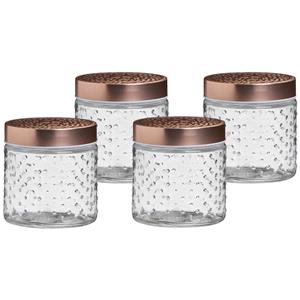 Urban Living Voorraadpot/bewaarpot Blair - 4x - 500 ml - glas - koperen deksel - D11 x H13 cm -