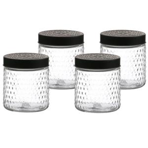 Urban Living Voorraadpot/bewaarpot Roma - 4x - 500 ml - glas - zwart - D12 x H12 cm -
