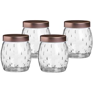 Urban Living Voorraadpot/bewaarpot Beau - 4x - 1L - glas - koperen deksel - D13 x H13 cm -