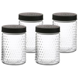 Urban Living Voorraadpot/bewaarpot Roma - 4x - 1L - glas - zwart - D12 x H17 cm -