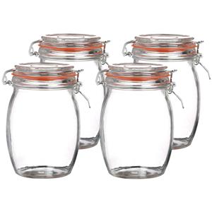 Urban Living Voorraadpot/bewaarpot - 4x - 1L - glas - met beugelsluiting - D10 x H17 cm -