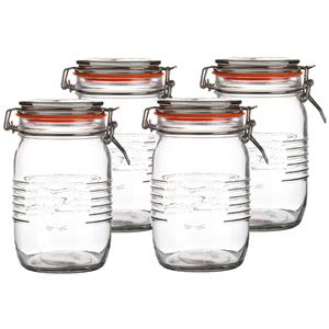 Urban Living Voorraadpot/bewaarpot - 4x - 1L - glas - met beugelsluiting - D14 x H17 cm -