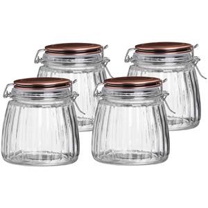 Urban Living Voorraadpot/bewaarpot - 4x - 1L - glas - met beugelsluiting - koperen deksel -