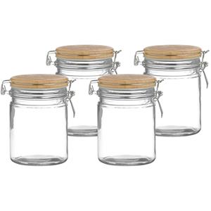 Urban Living Voorraadpot/bewaarpot - 4x - 700 ml - glas - met beugelsluiting - bamboe deksel -